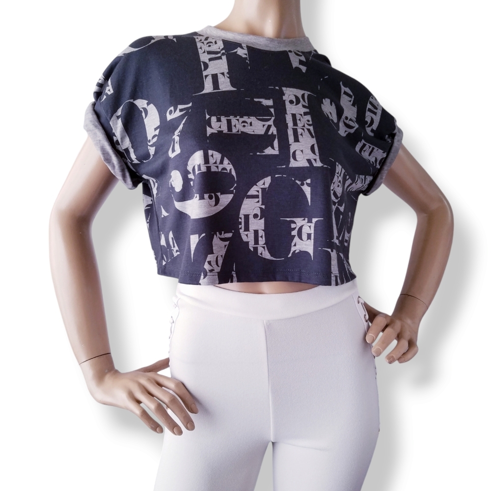 Moon Collection Black & Gray Boxy Graphic Design Crop Top Size Medium